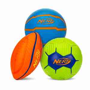 Nerf Micro Squishy Foam Sports 3-Pack | Football, Soccer Ball & Basketball Set